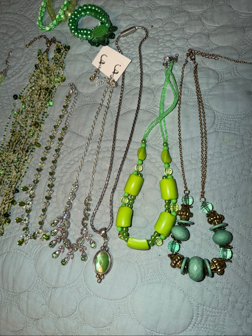 Green Beaded Statement Necklace - Women Jewelry bundle
